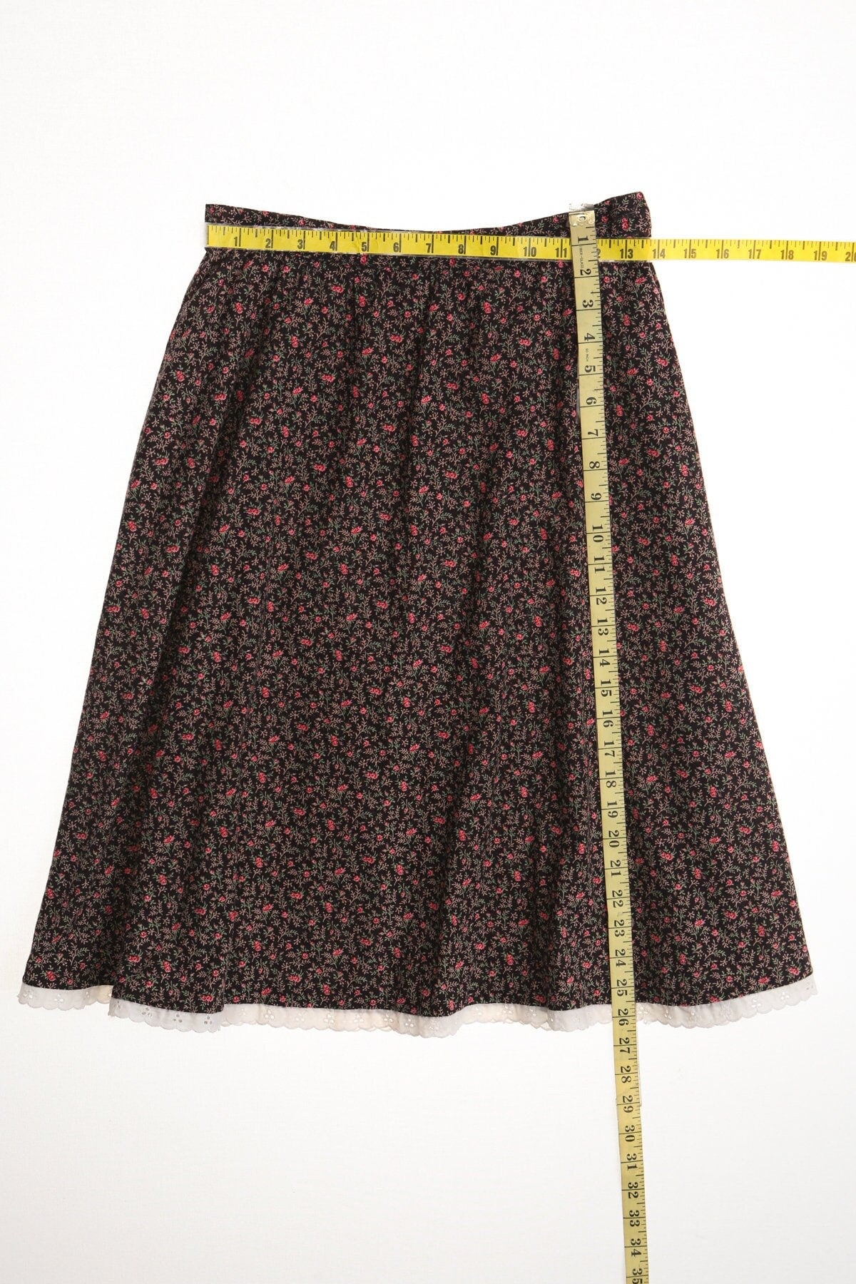 Vintage women floral print brown summer 80's 70's skirt peasant 50's