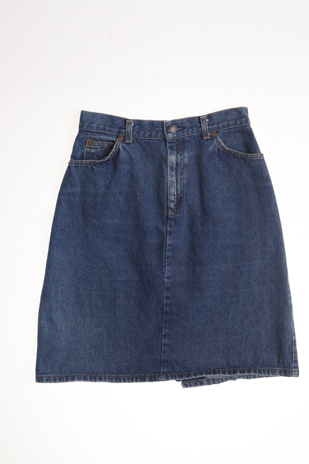 Vintage levi's denim skirt blue jean women 90's medium wash western white tab