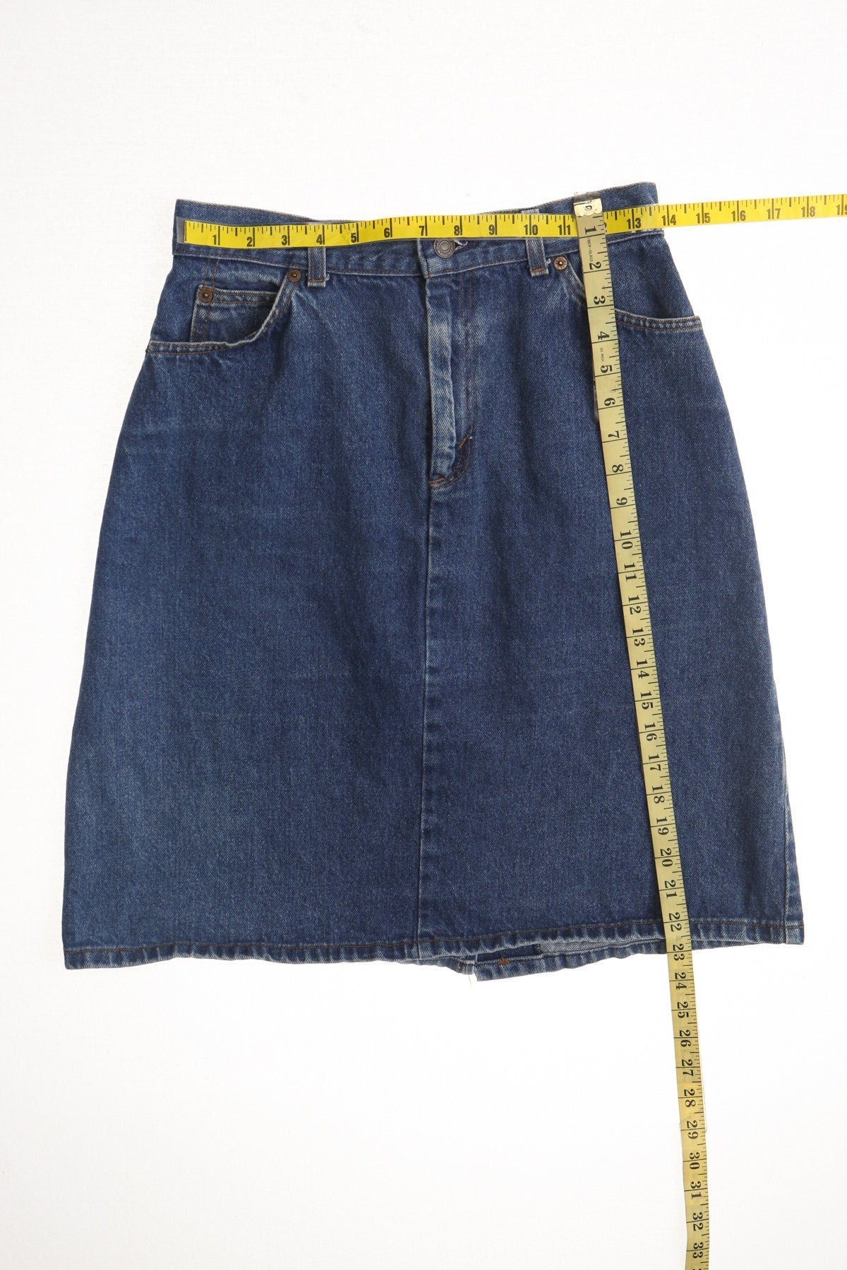 Vintage levi's denim skirt blue jean women 90's medium wash western white tab