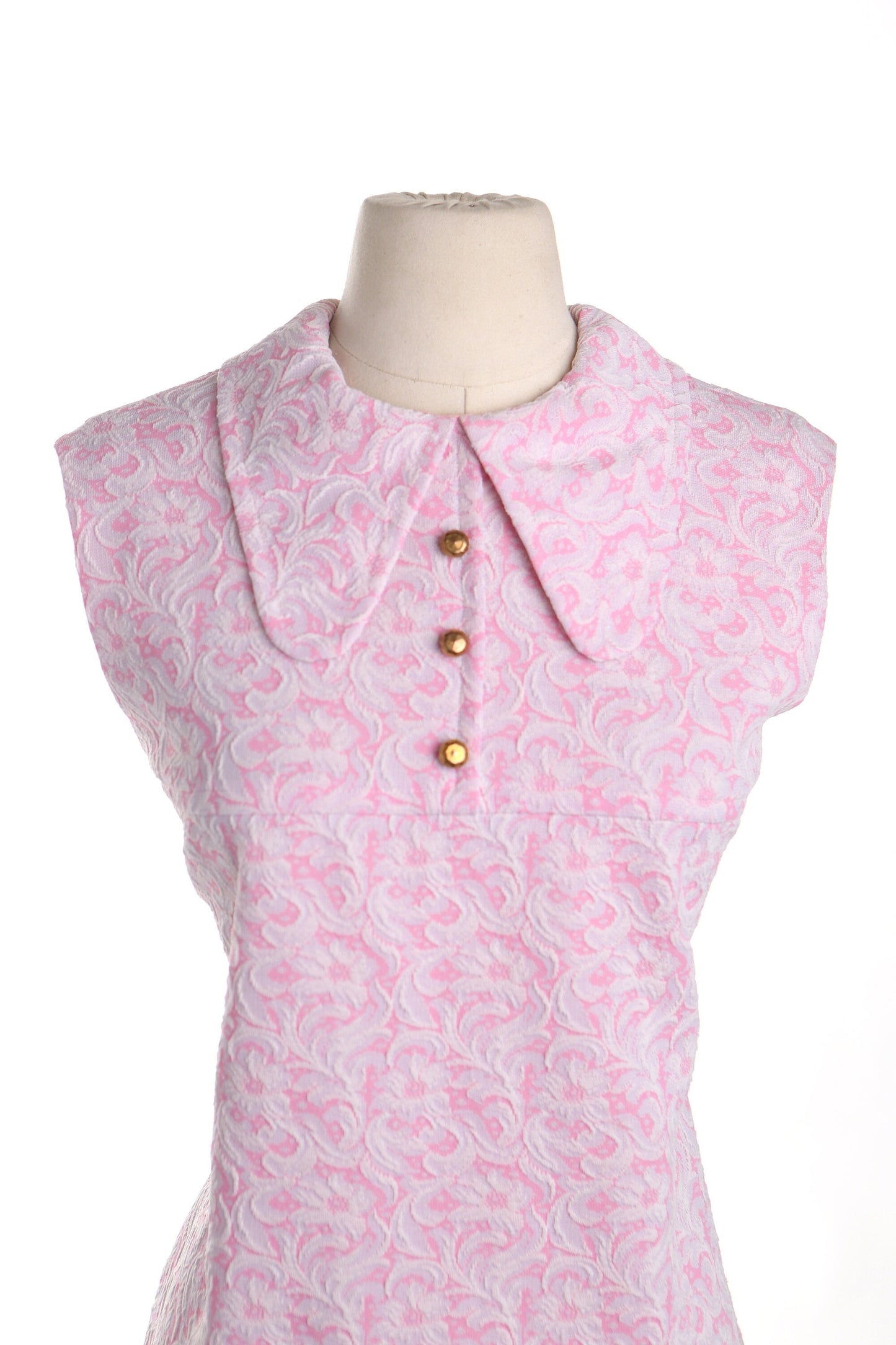 70's pink floral dress casual collared mod white