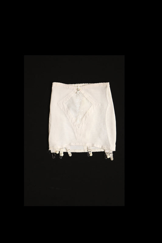 Vintage women lingerie skirt white spandex strap garter 50's