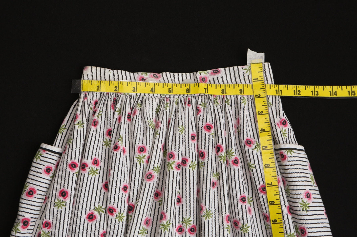 Vintage women white striped 50's skirt black fruit floral print summer