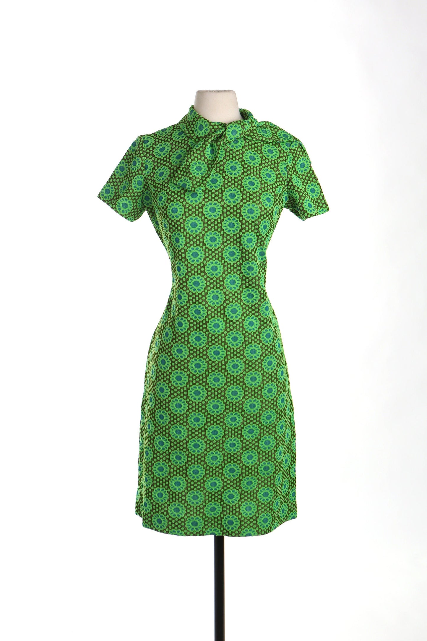 Vintage dress 70's green flower floral hippie women casual 60's