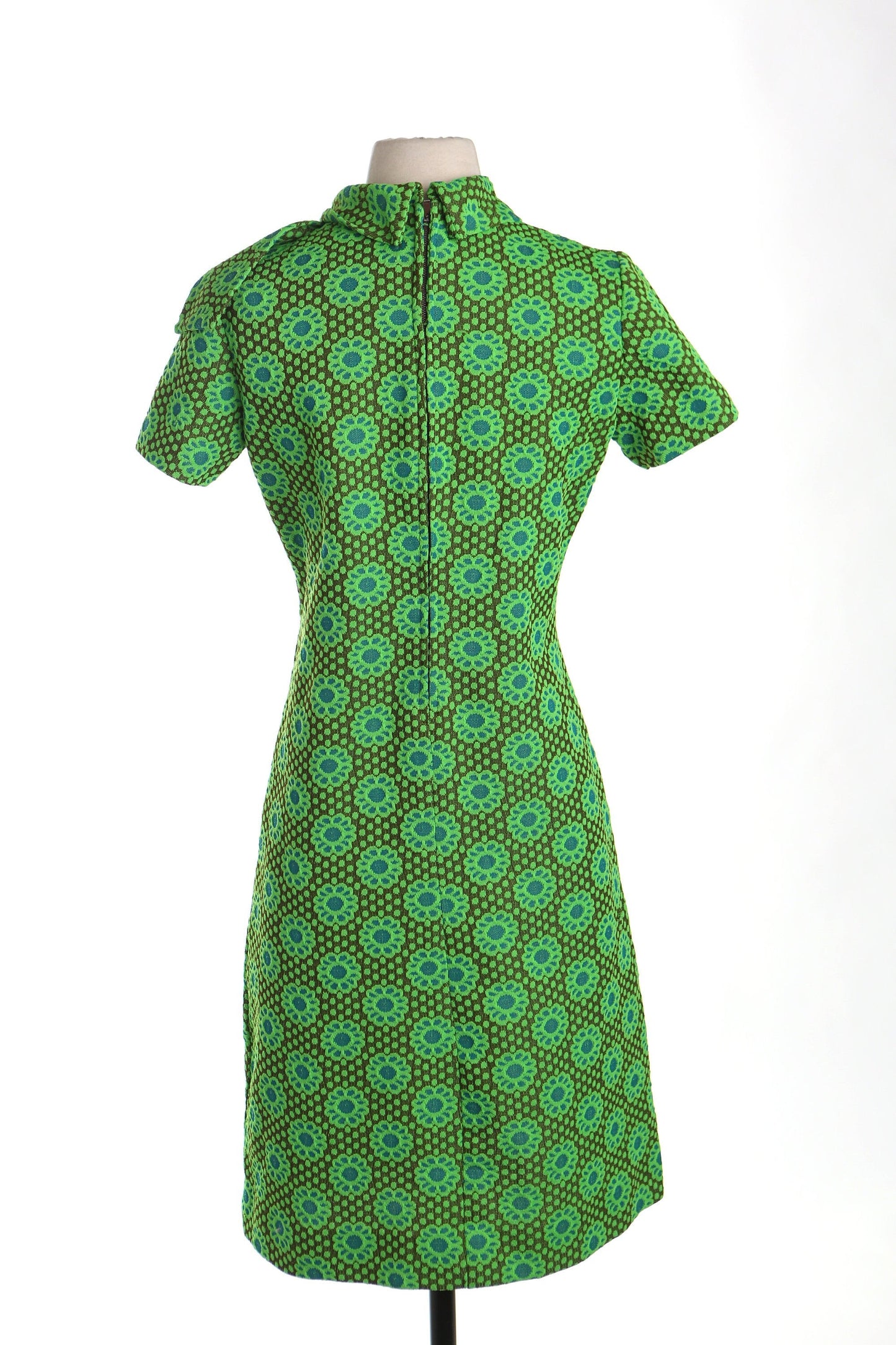 Vintage dress 70's green flower floral hippie women casual 60's