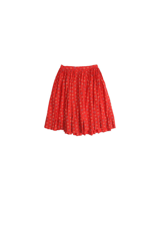 Vintage women red spades print cotton summer skirt 50's 40's short button