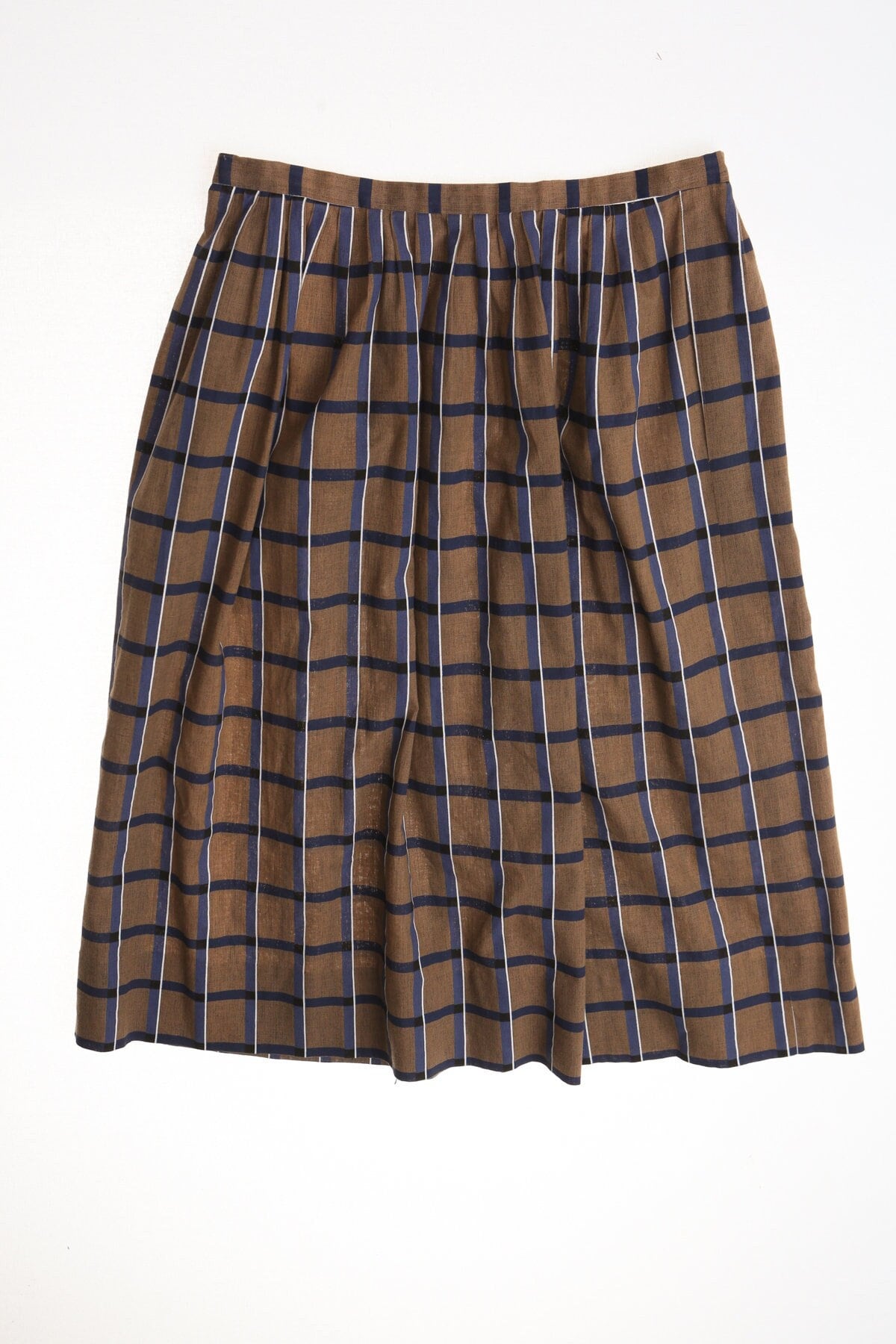 Vintage brown plaid skirt cotton summer casual school 70's 80's women made in usa