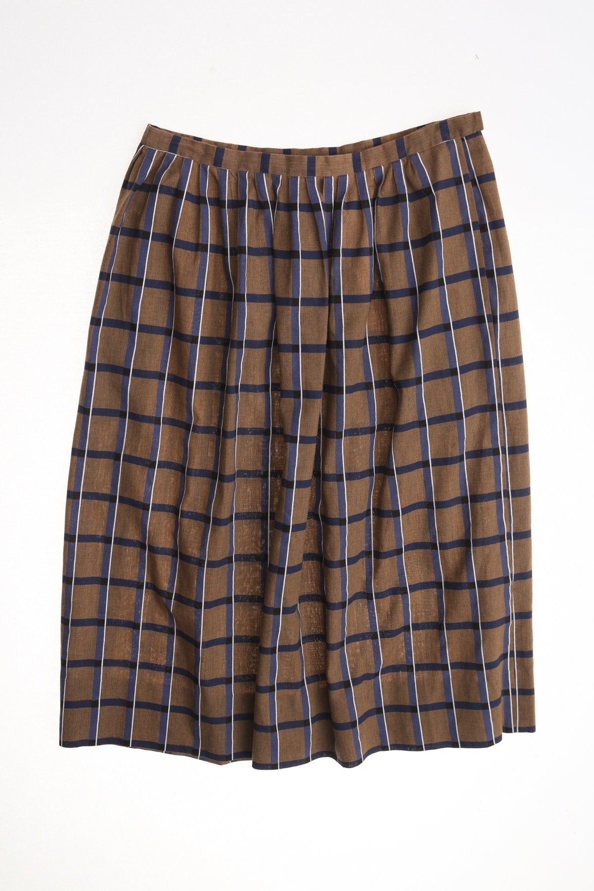 Vintage brown plaid skirt cotton summer casual school 70's 80's women made in usa