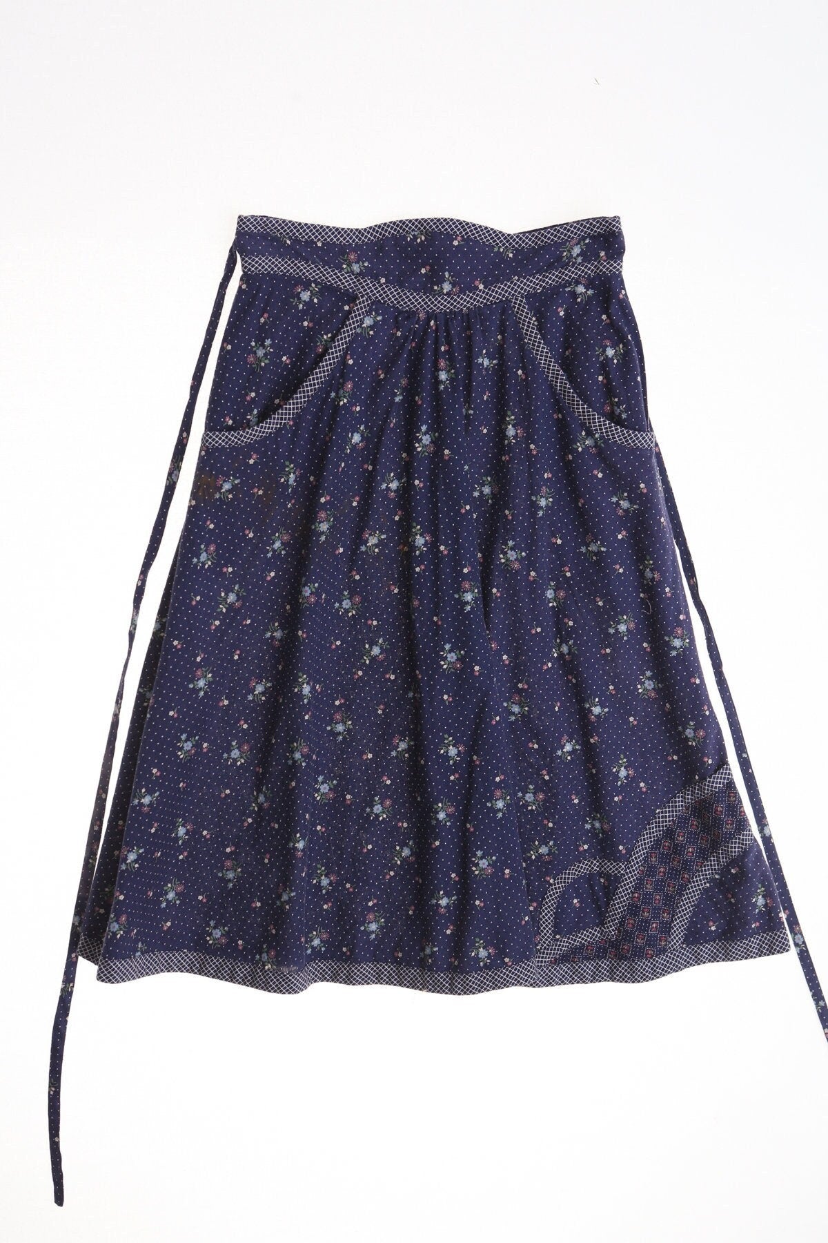 Vintage blue floral print gunne sax women skirt prairie 70's boho patchwork