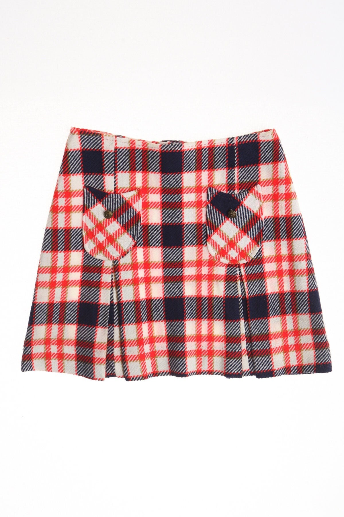 Vintage 70's poly skirts plaid mod short red blue white tennis women