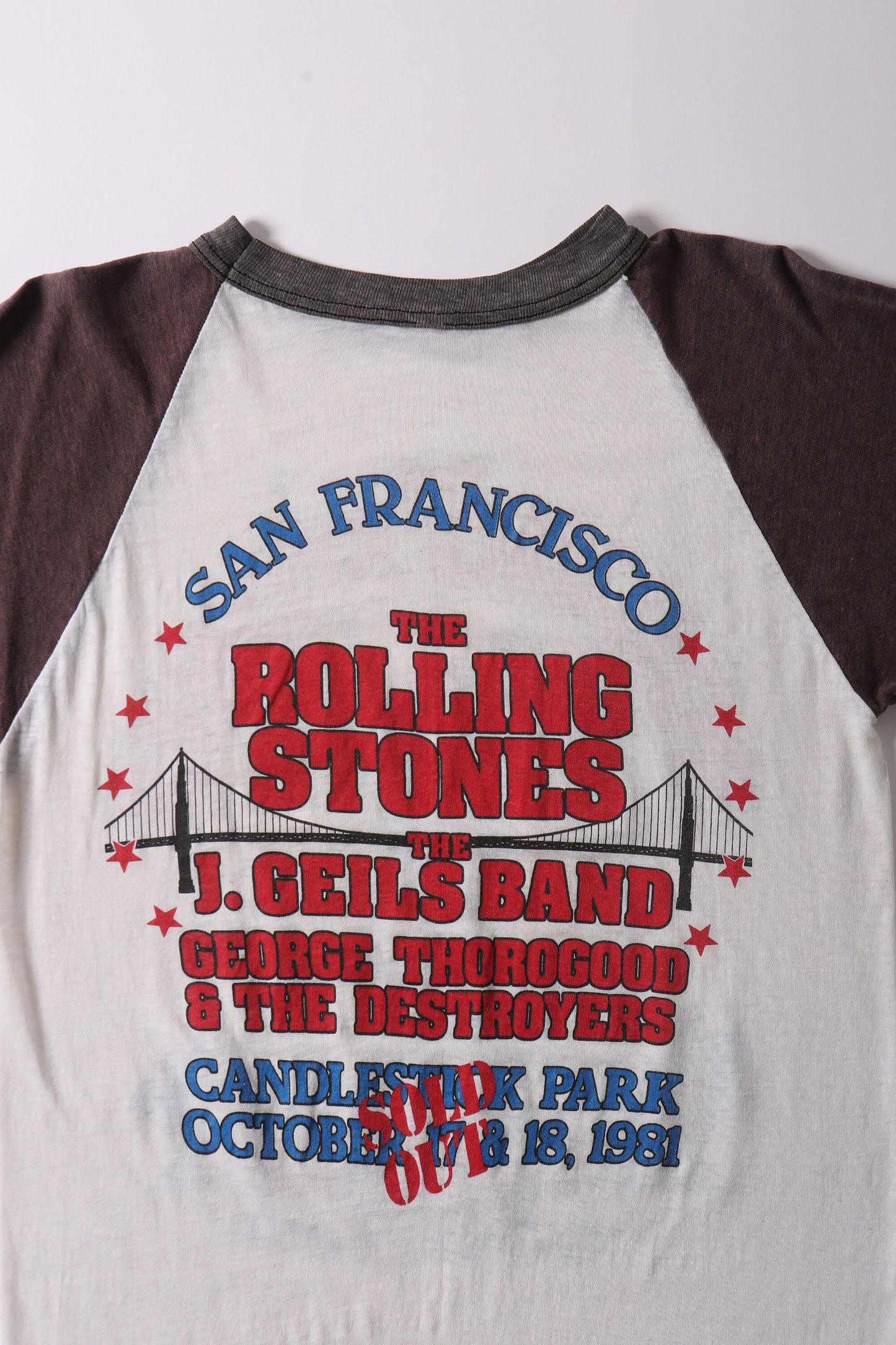The rolling stones vintage concert t-shirt san francisco 1981 baseball t-shirt the destroyers george thorogood the j geils band ビンテージ シャツ