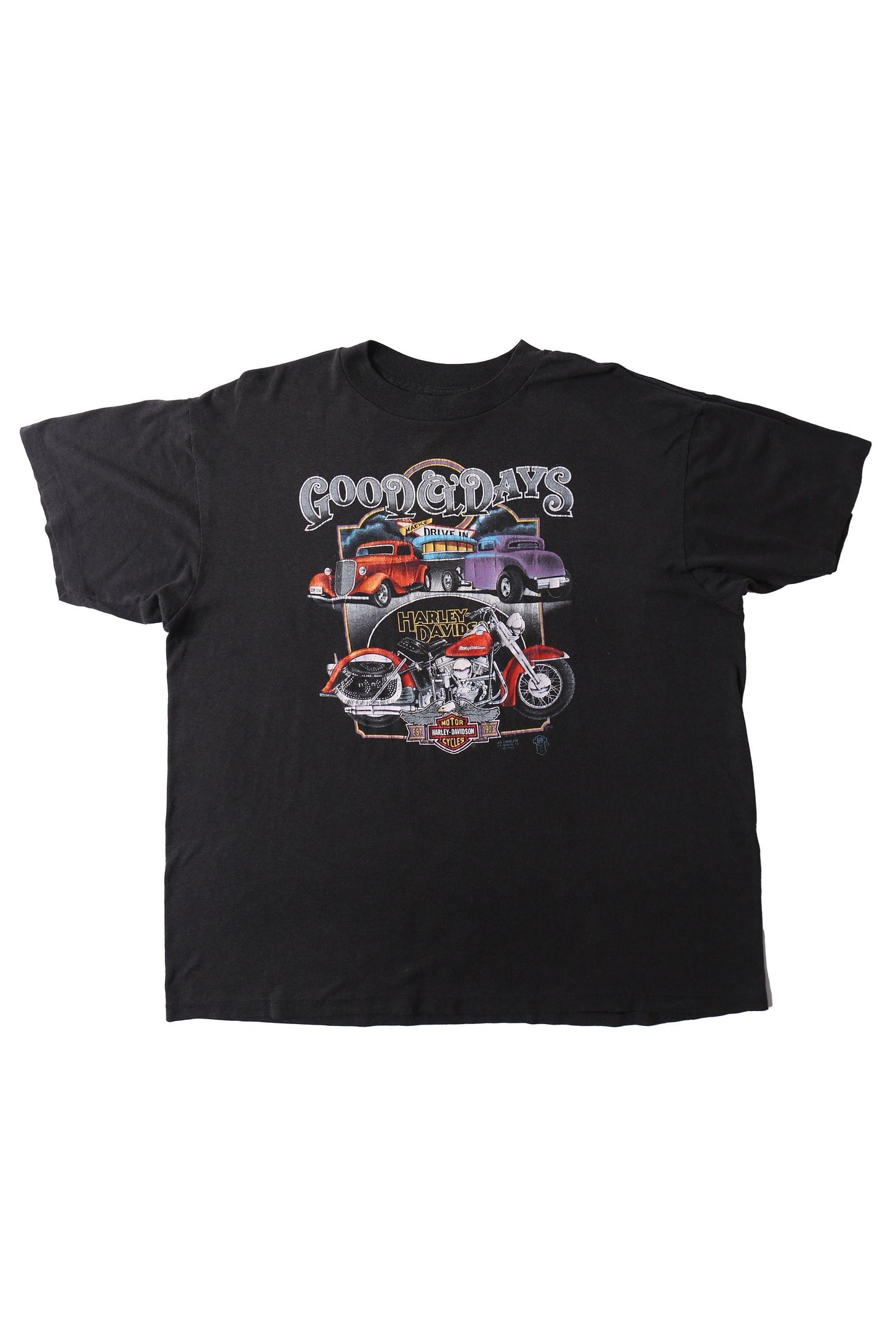 Vintage black harley davidson t-shirt biker motorcycles hot road drive in ビンテージ シャツ t-シャツ