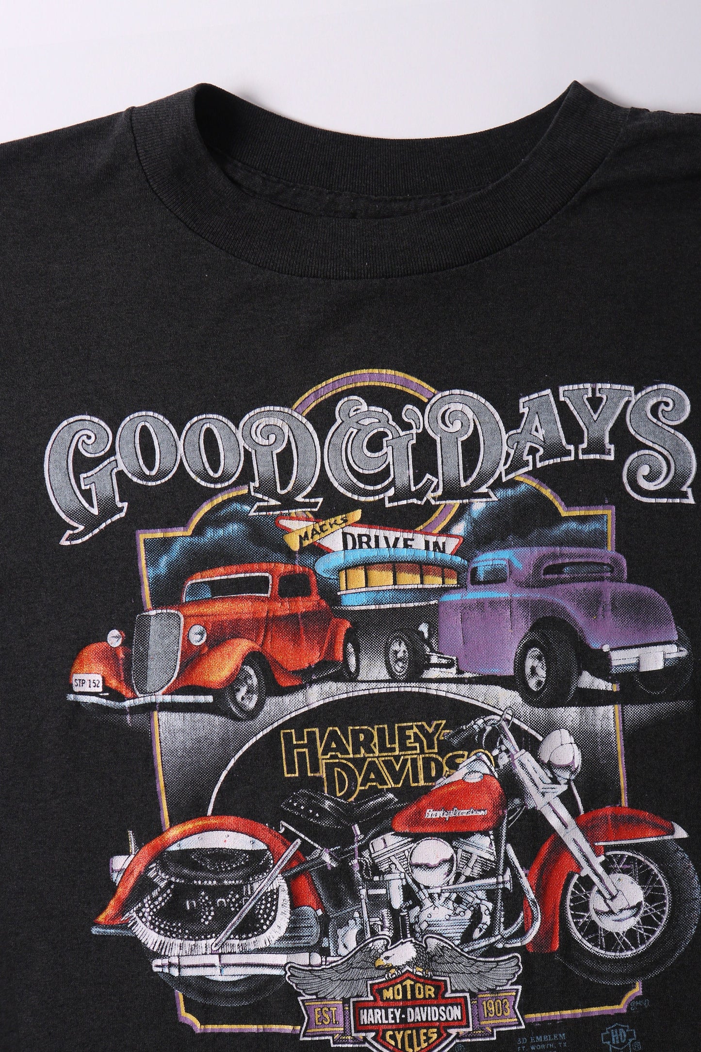 Vintage black harley davidson t-shirt biker motorcycles hot road drive in ビンテージ シャツ t-シャツ
