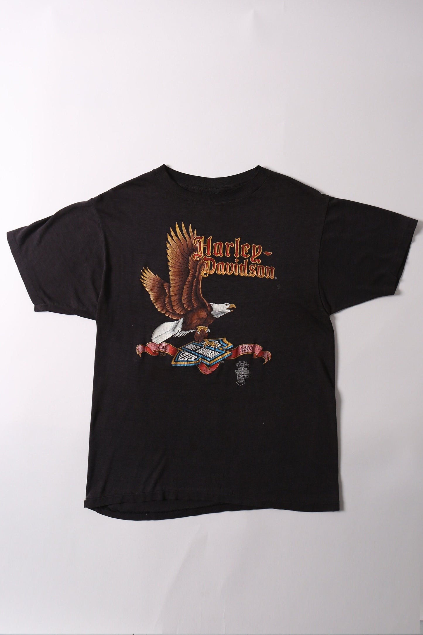 Vintage harley davidson t-shirt biker motorcycles black tin fabric 3d emblem eagle t-シャツ シャツ ビンテージ