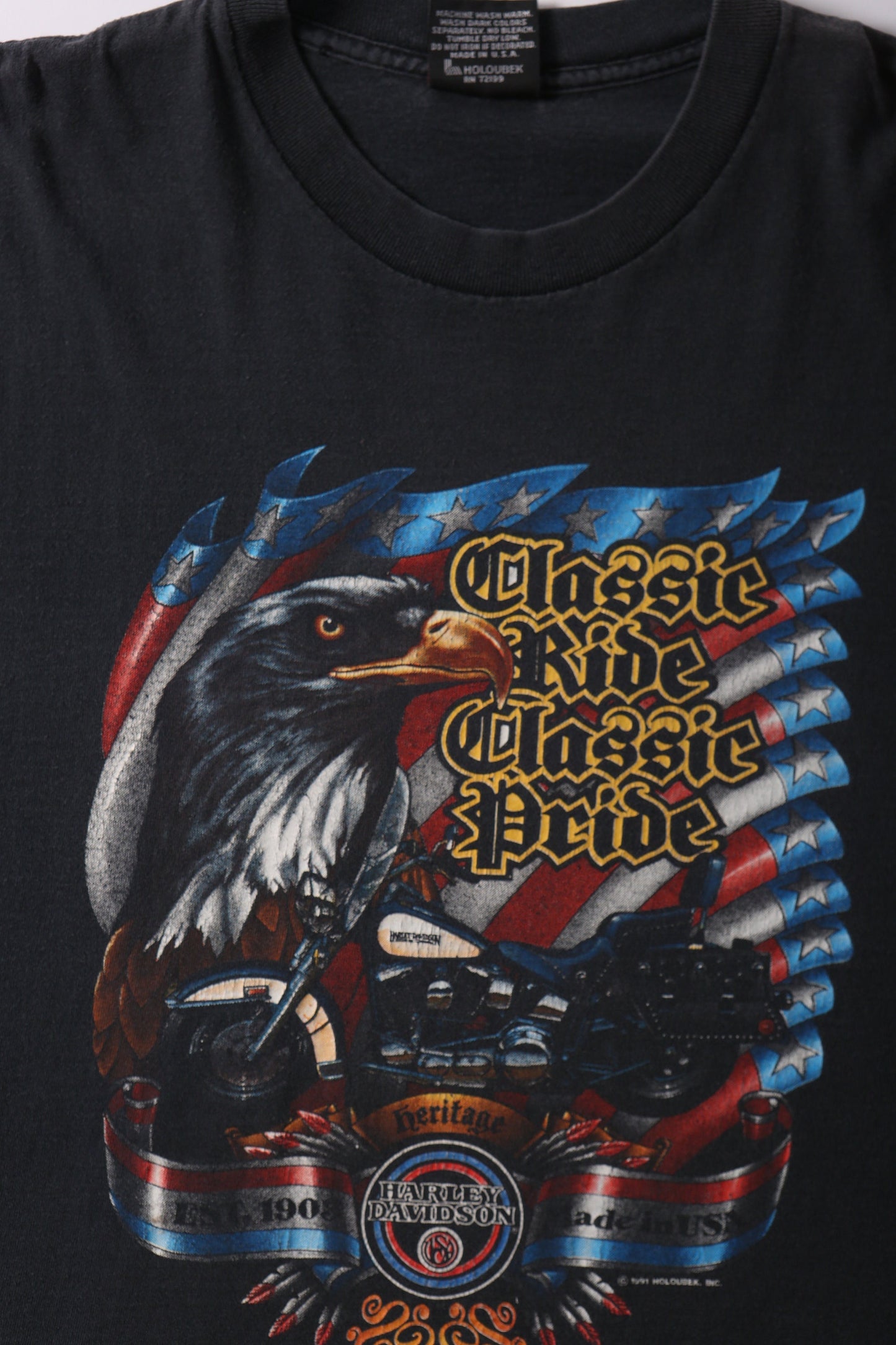 Vintage harley davidson biker black motorcycles eagle classic ride made in usa t-シャツ ビンテージ