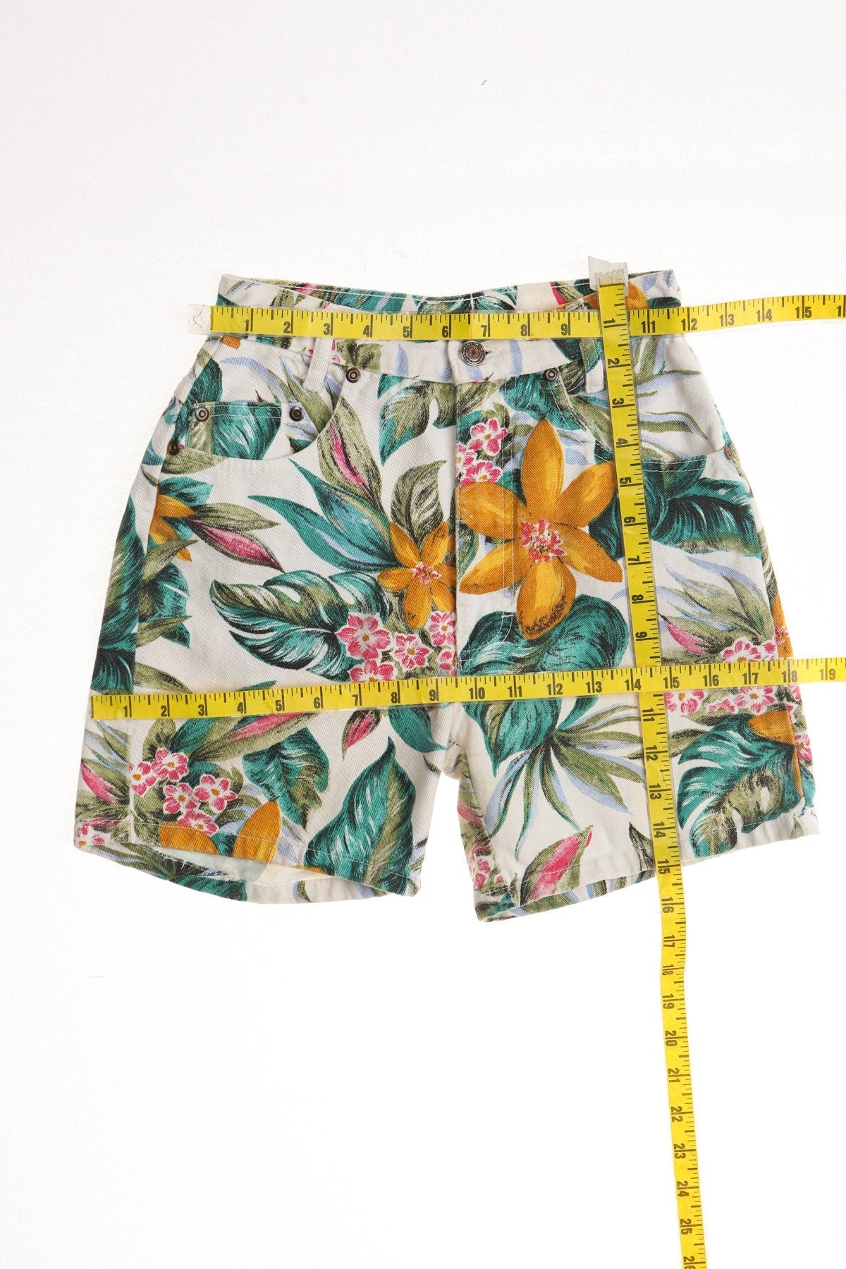 Vintage women white floral print denim short high waist y2k summer