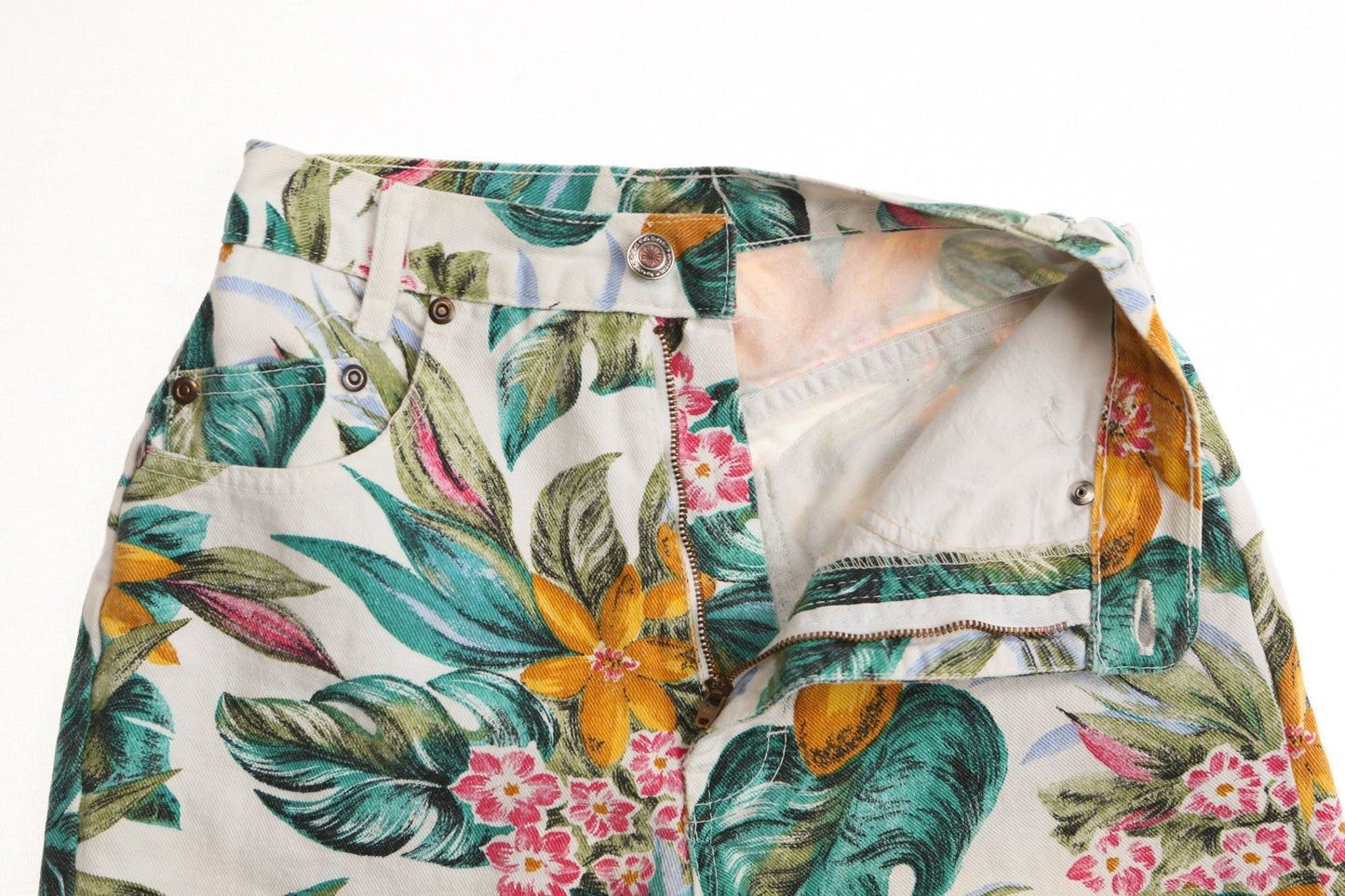 Vintage women white floral print denim short high waist y2k summer