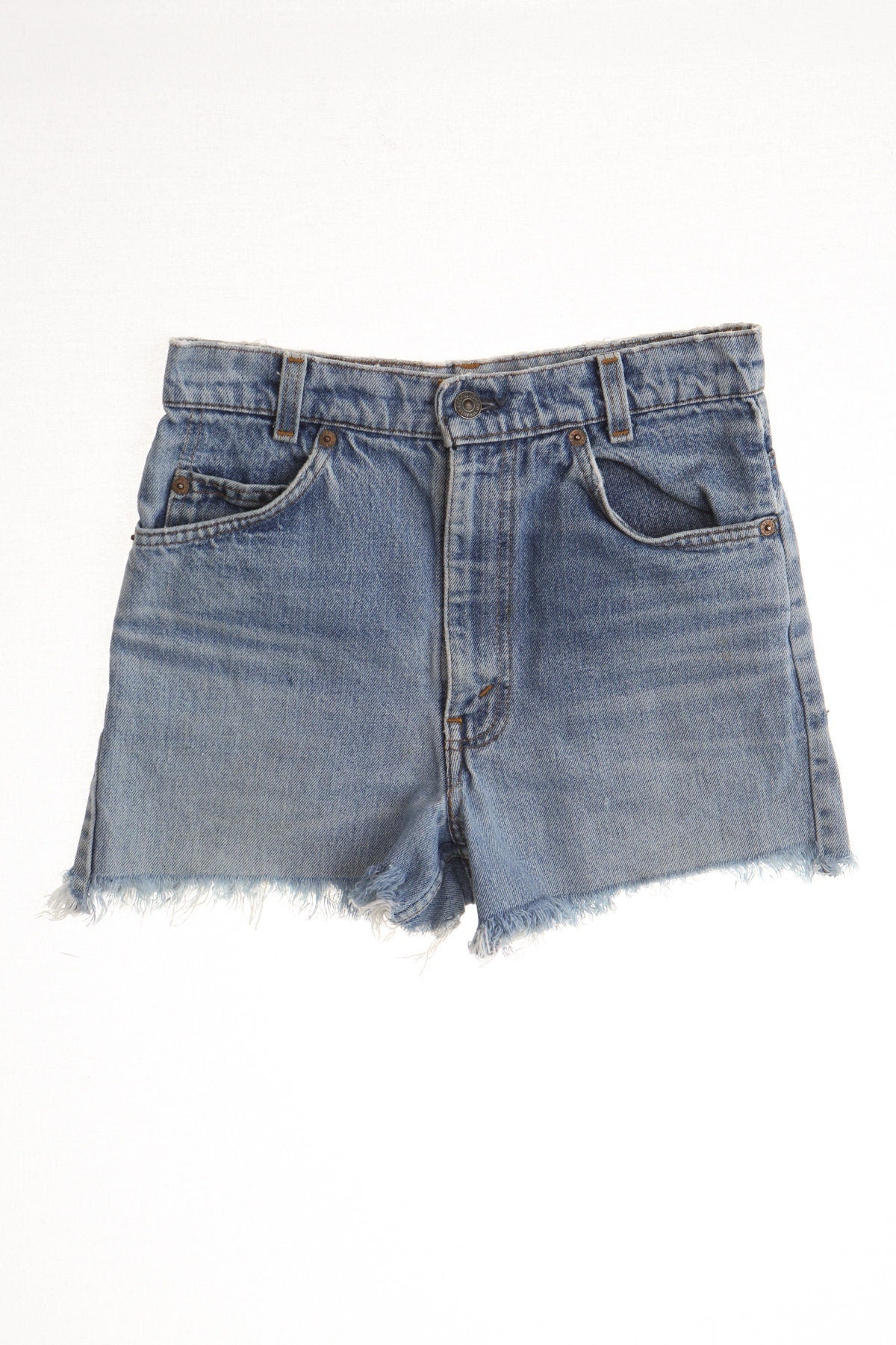 Vintage levi's denim short women blue high waist 90's cut off light wash orange tab