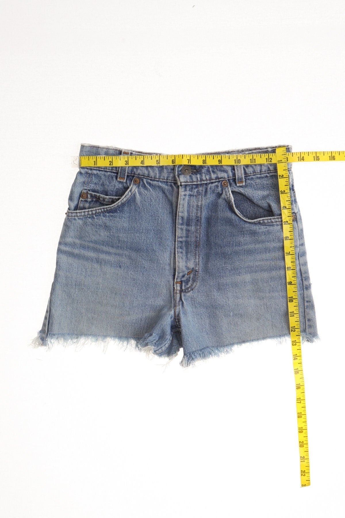 Vintage levi's denim short women blue high waist 90's cut off light wash orange tab