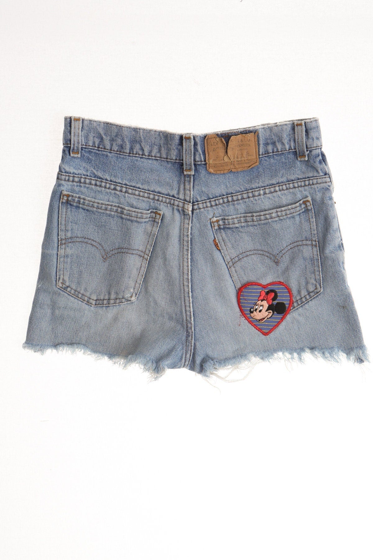 Vintage levi's denim short women blue high waist 90's cut off light wash orange tab