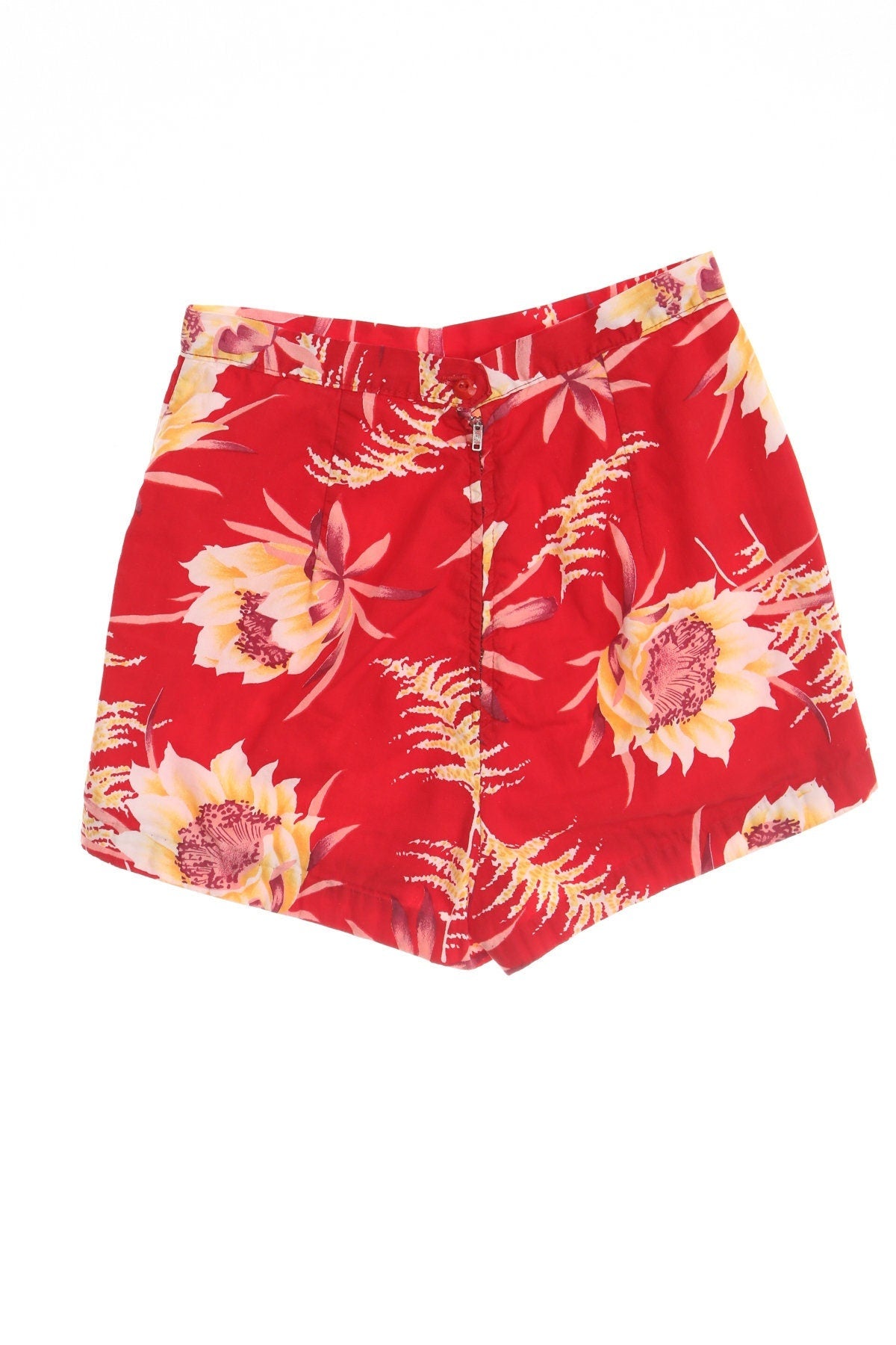 Vintage women 50's 40's beach swim short red floral print pin up high waist rockabilly