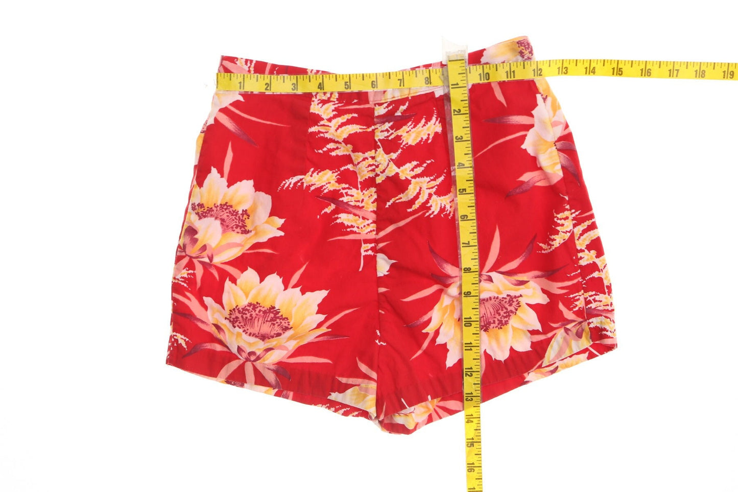Vintage women 50's 40's beach swim short red floral print pin up high waist rockabilly