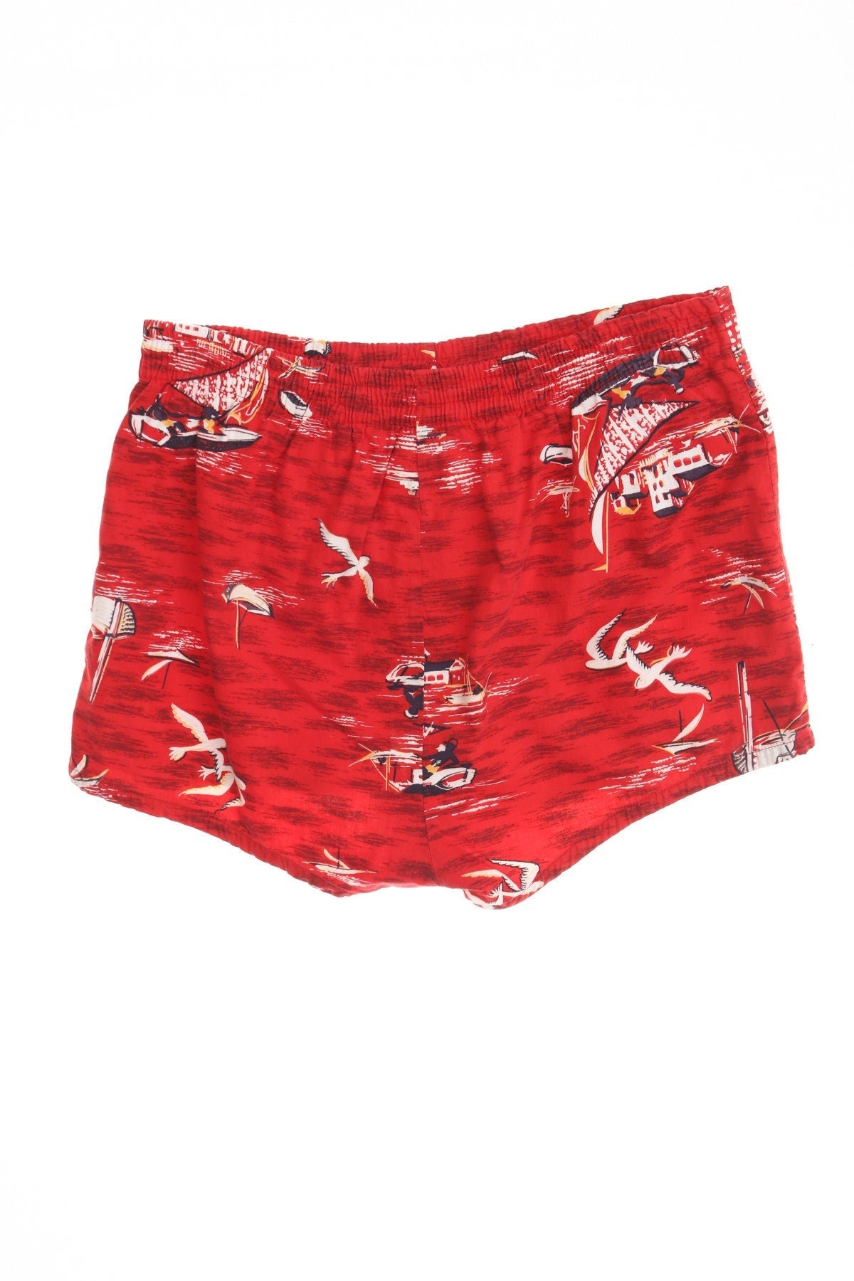 Vintage men swim trunks red hawaii surf 50's short beach