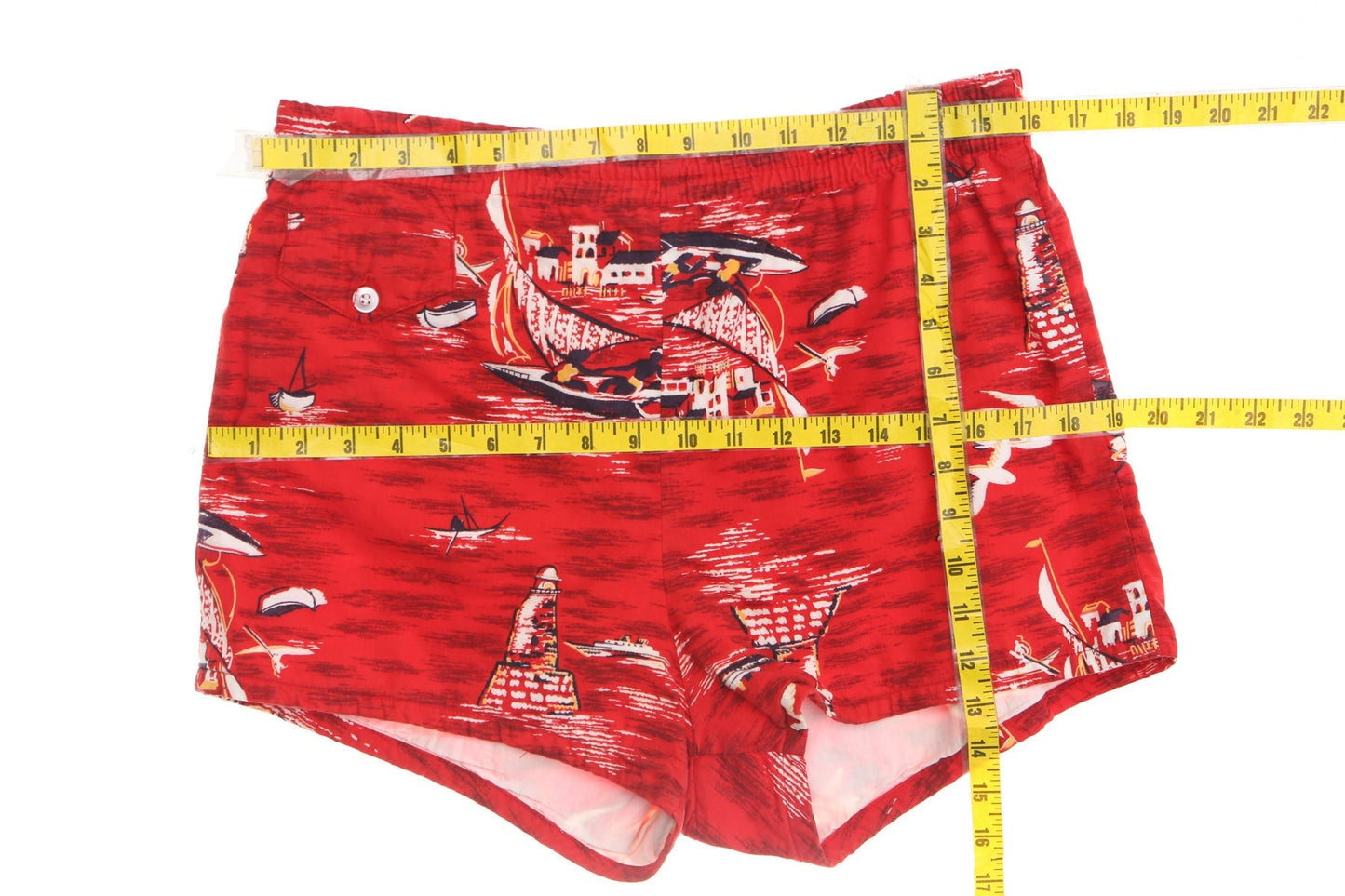Vintage men swim trunks red hawaii surf 50's short beach