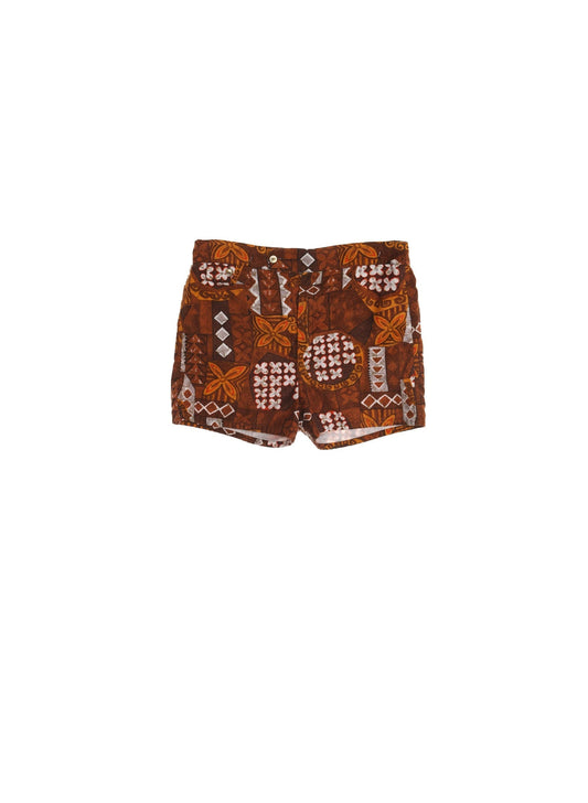 Vintage men hawaiian short surfing 60's 50's print brown swim trunks beach