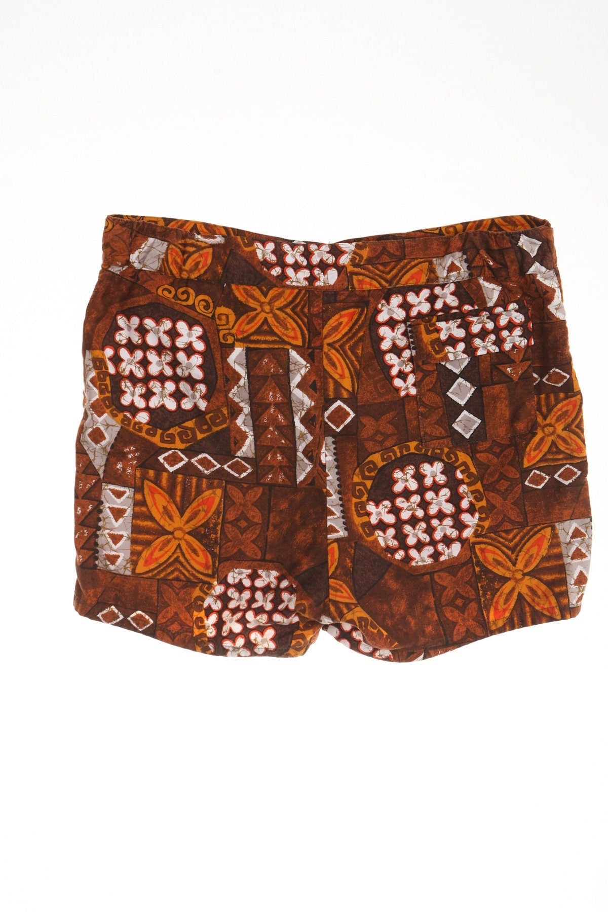 Vintage men hawaiian short surfing 60's 50's print brown swim trunks beach