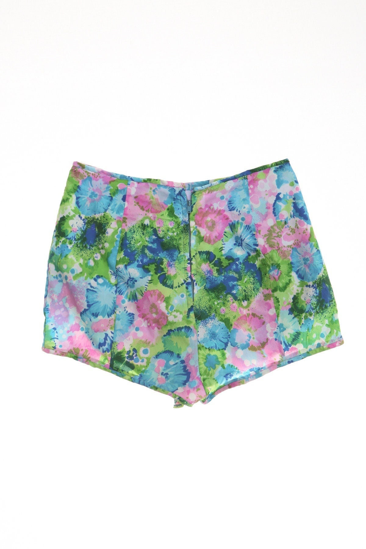 Vintage women swim trunks hawaii high waist short 60's beach 70's green paint print