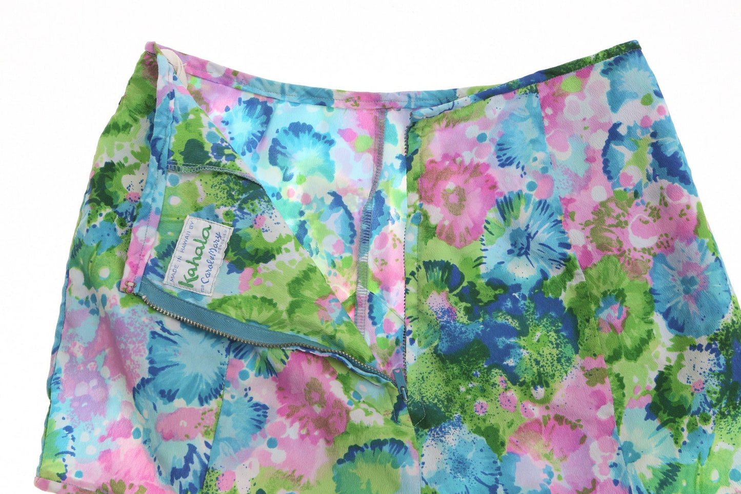 Vintage women swim trunks hawaii high waist short 60's beach 70's green paint print