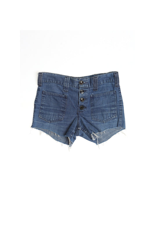 Vintage short women 70's high waist button navy casual cut off denim daisy ducks