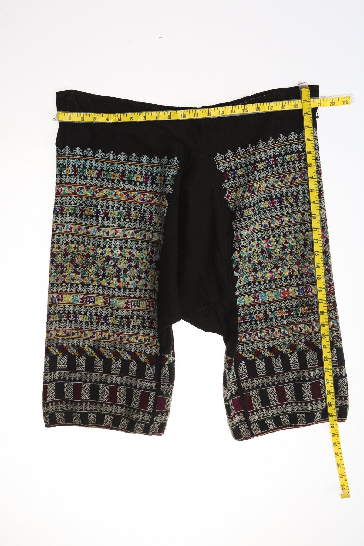 Vintage men embroidered short hippie 70's black bermuda boho ethnic