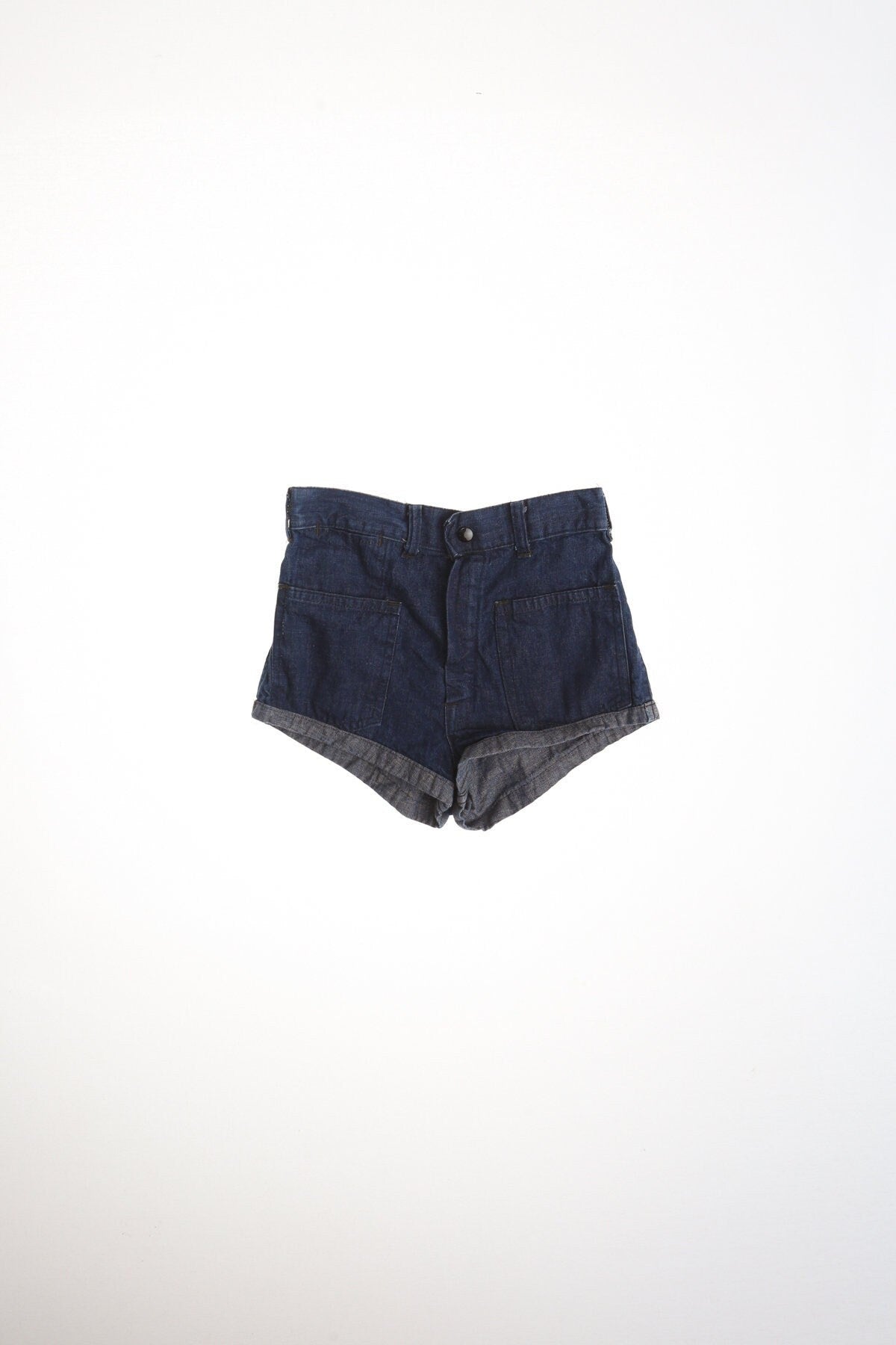 Vintage high waist 70's short casual blue women hippie navy