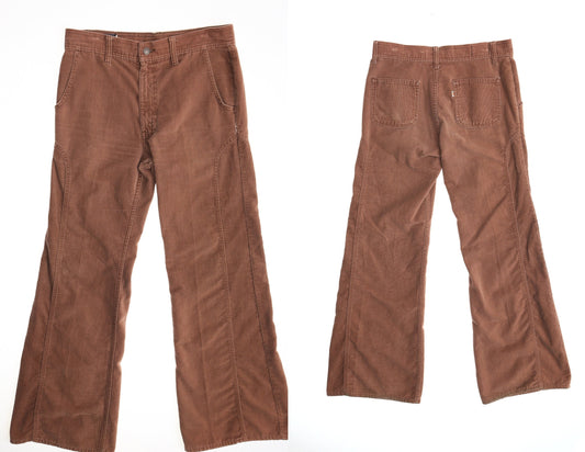 Vintage men 70's corduroy pants bell bottom brown hippie boho casual