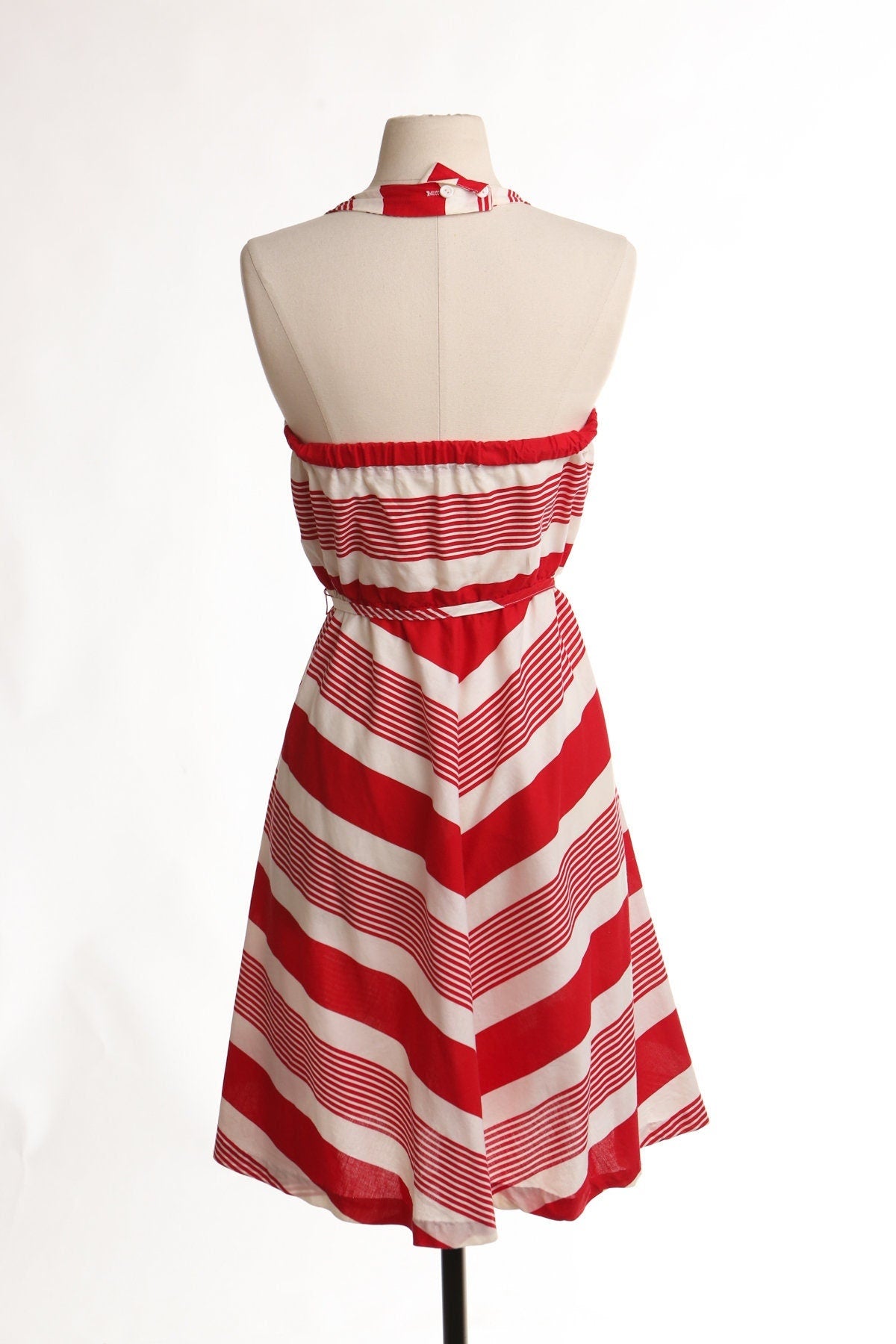 Vintage striped red halter dress 80's 70's cotton summer casual women
