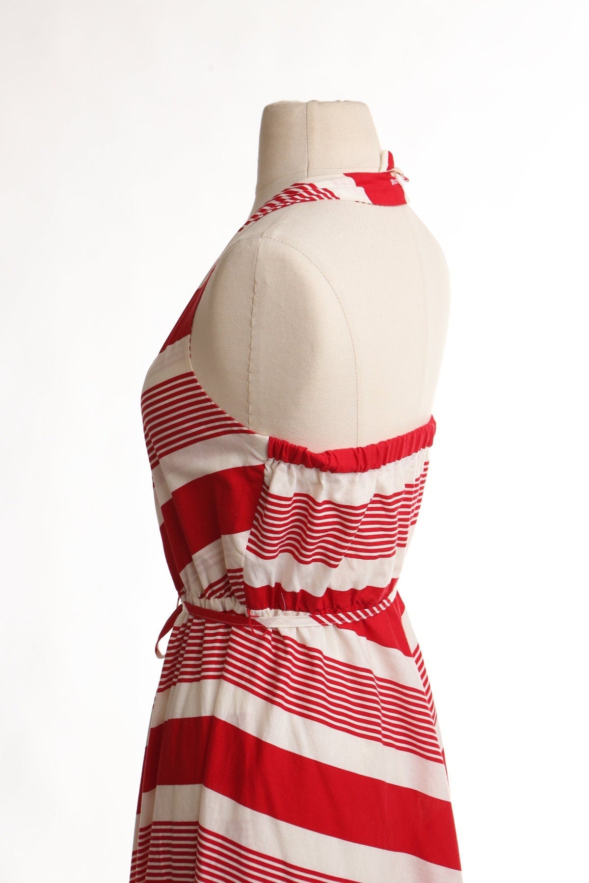 Vintage striped red halter dress 80's 70's cotton summer casual women