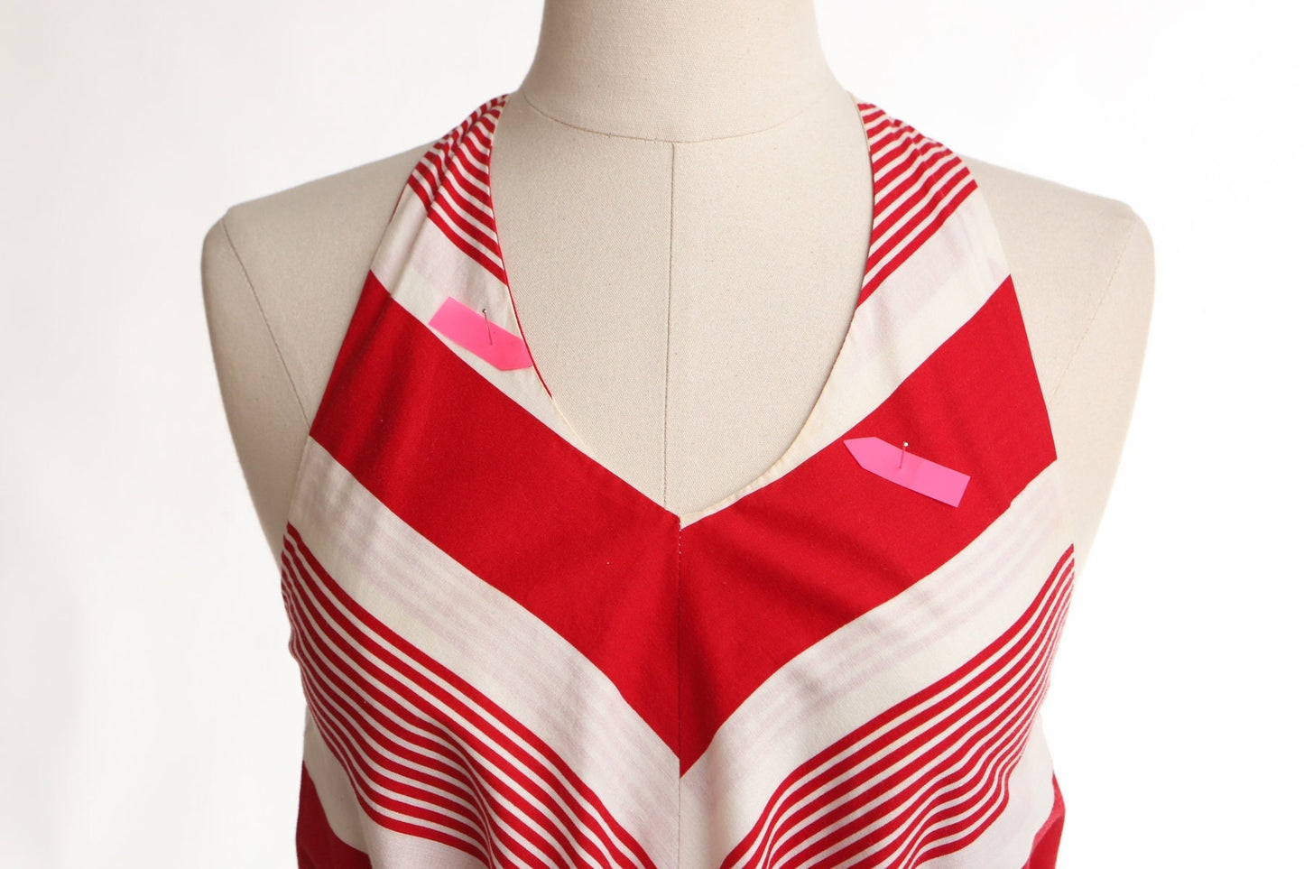 Vintage striped red halter dress 80's 70's cotton summer casual women
