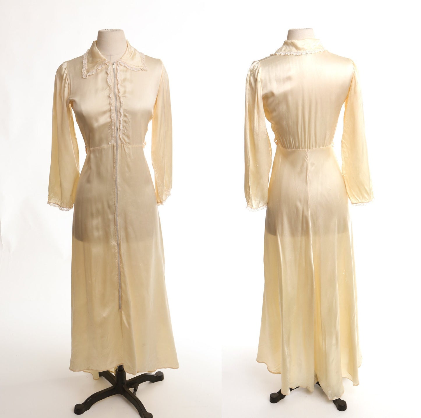 Vintage women nightgown dress beige 30's 40's zipper front vitorian