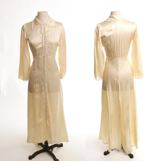 Vintage women nightgown dress beige 30's 40's zipper front vitorian