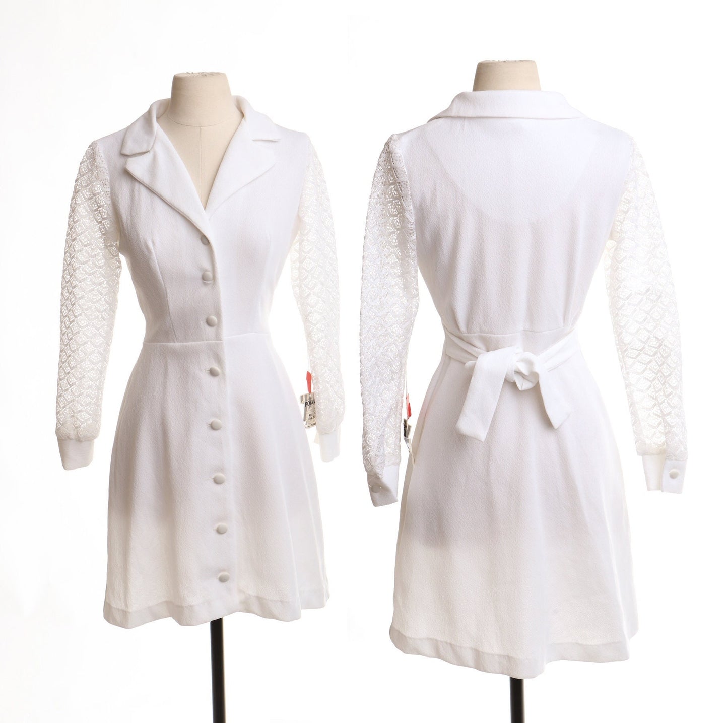 Vintage women 70's white disco button waist belt 60's casual