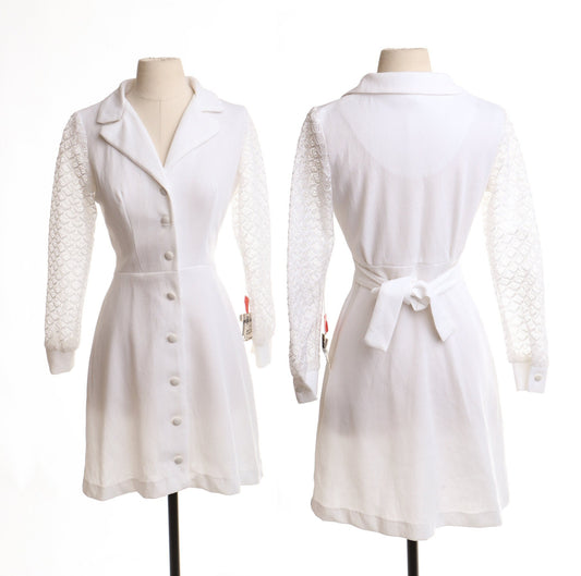 Vintage women 70's white disco button waist belt 60's casual