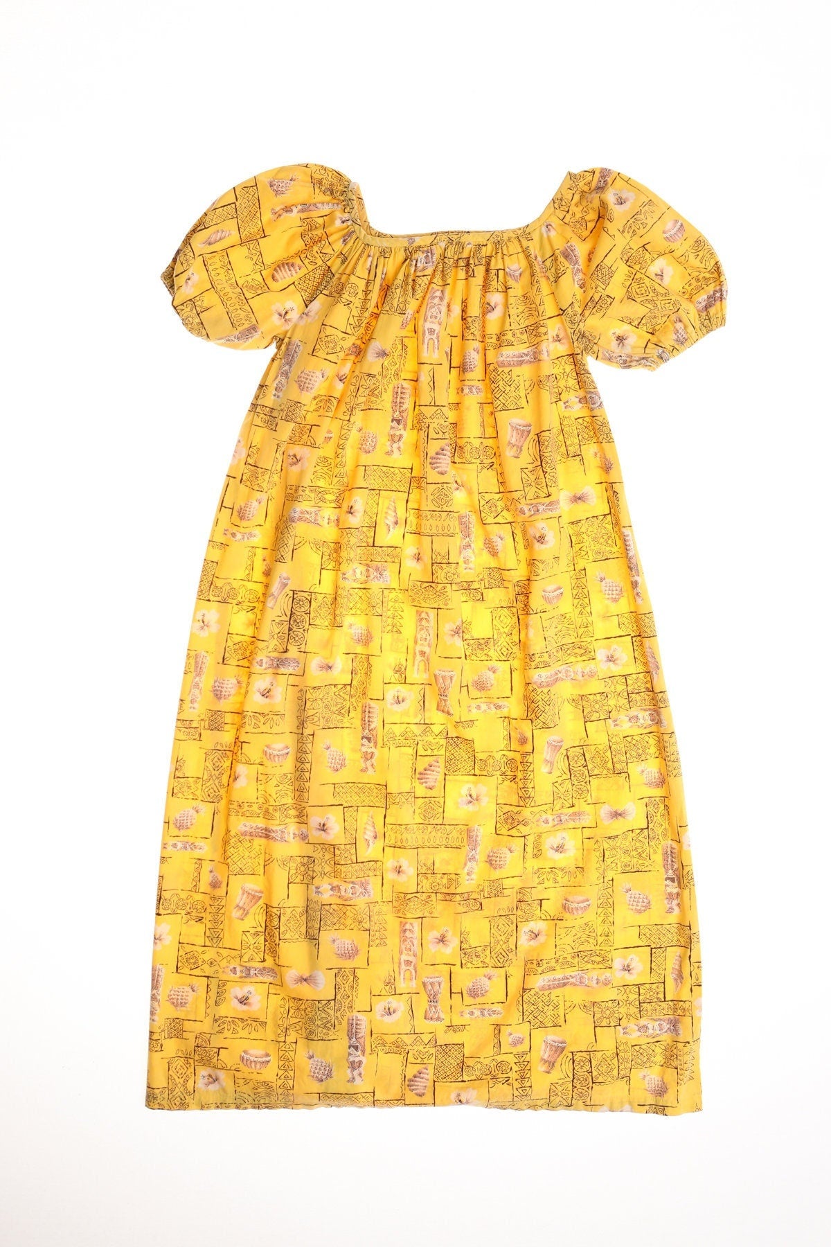 Vintage women yellow 40's hawaiian dress pinnaple made in hawaii size 10 hoohawaii 50's print