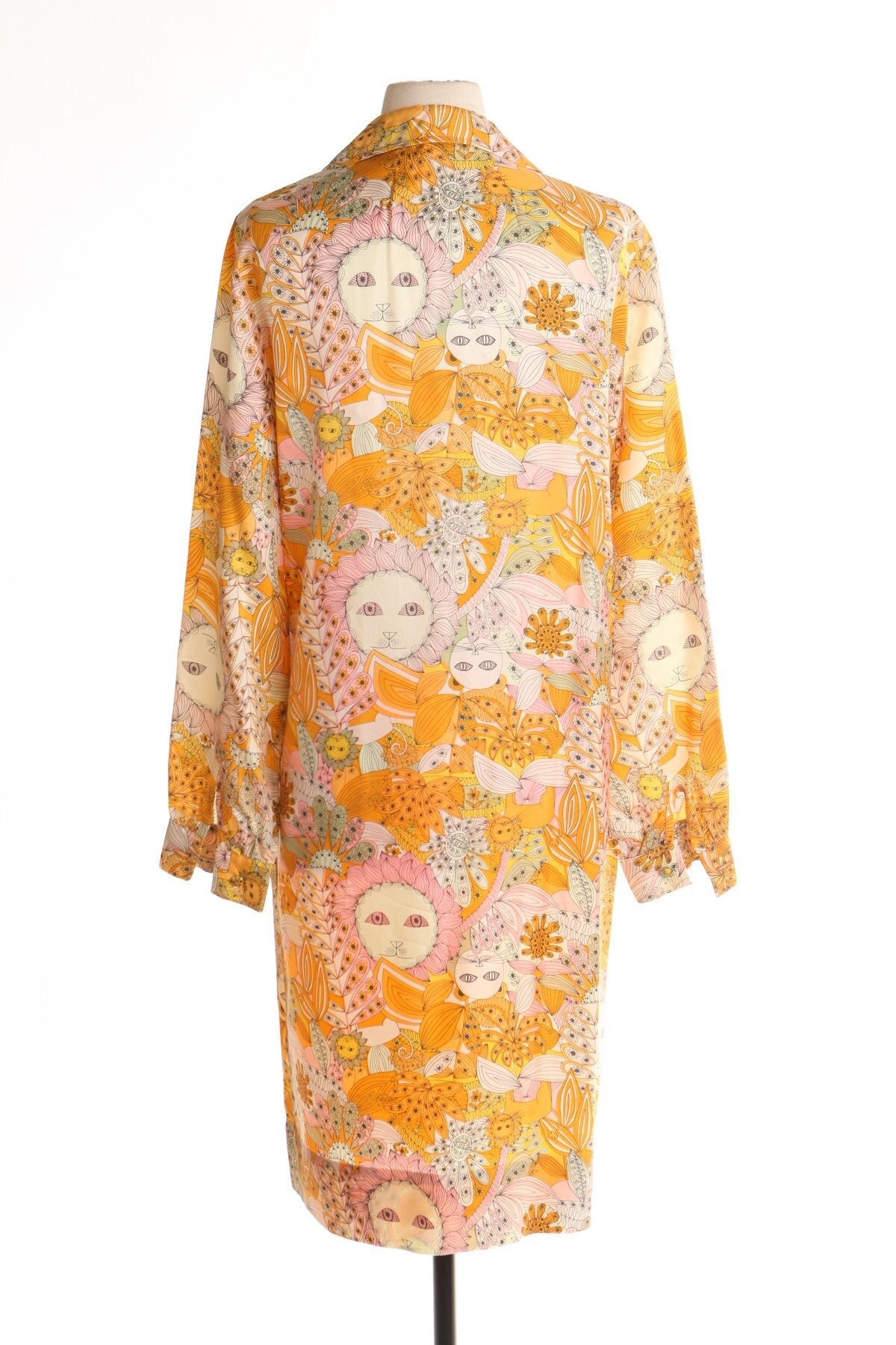 70's hippie summer dress orange lion print floral jungle tall and elegant mod rare