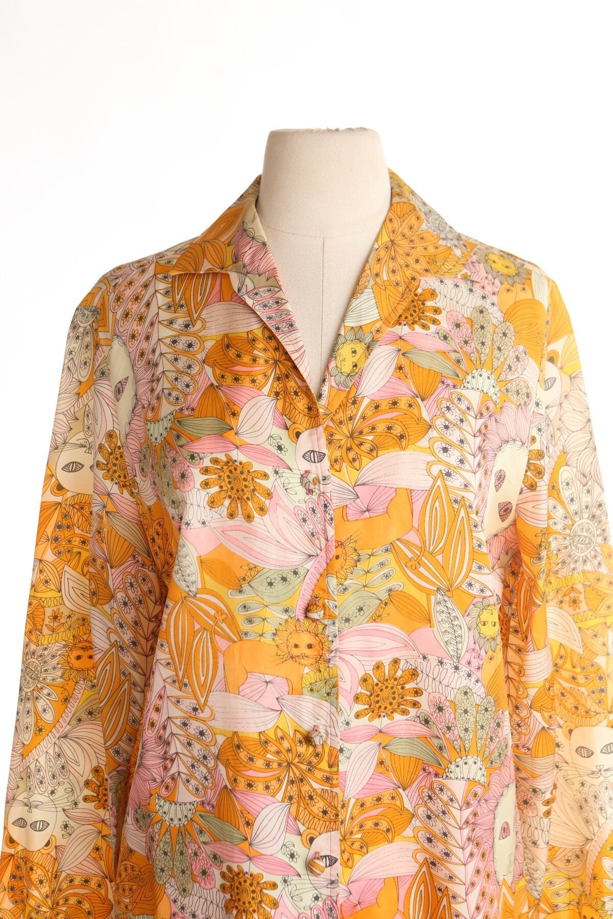 70's hippie summer dress orange lion print floral jungle tall and elegant mod rare