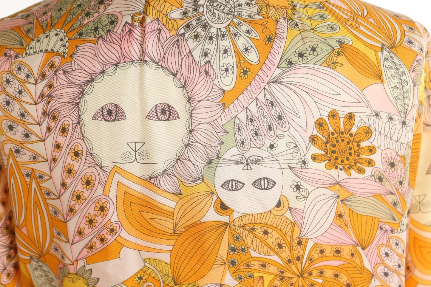 70's hippie summer dress orange lion print floral jungle tall and elegant mod rare