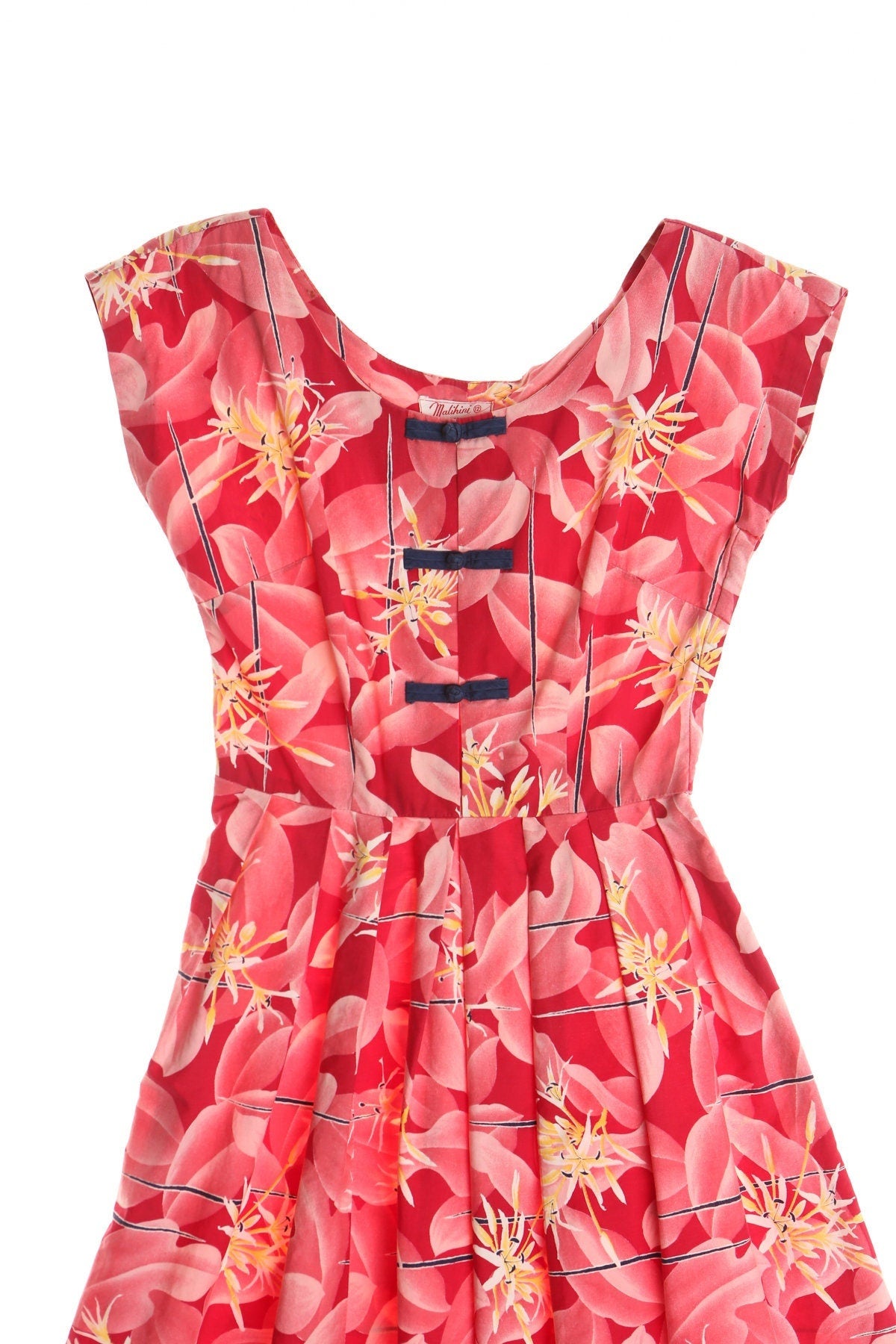 Vintage red hawaiian dress 40's 50's made in hawaii malihini label 12 pink up