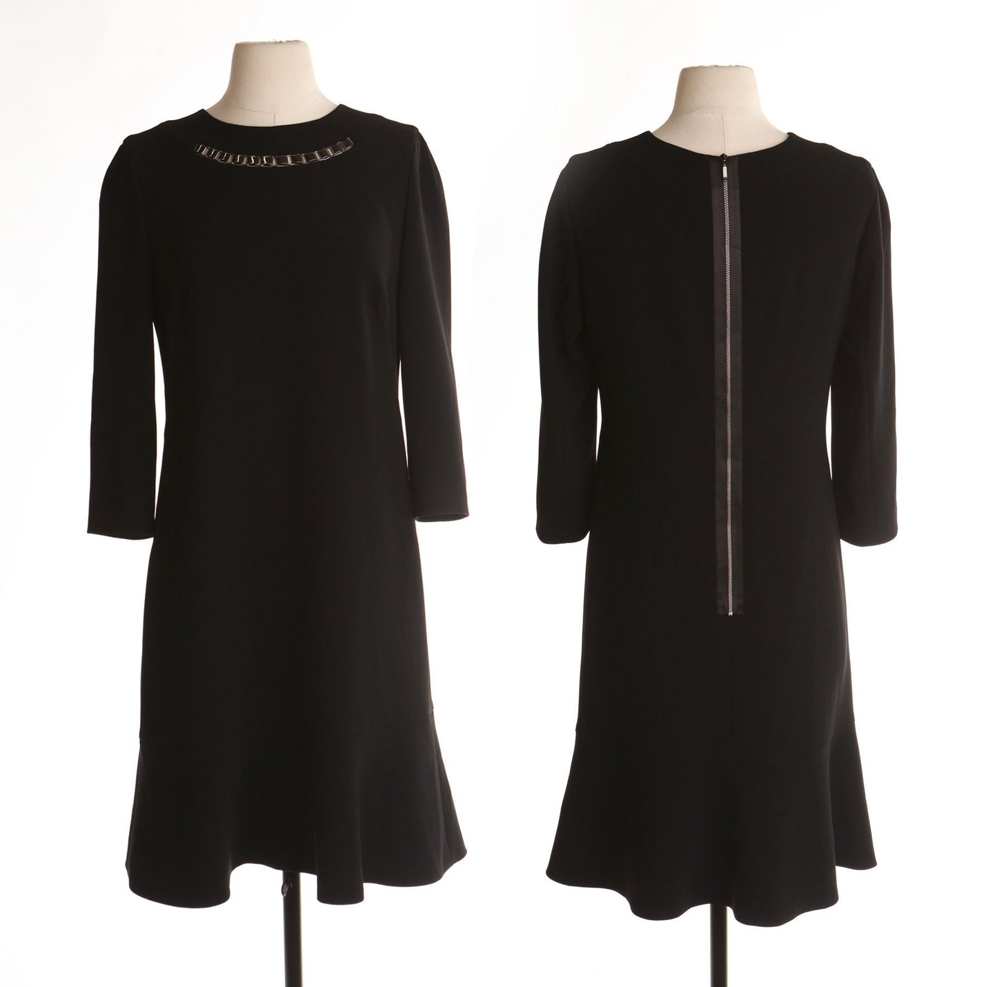 Escada women black dress casual formal long sleeve short back zipper size 38 made in romania