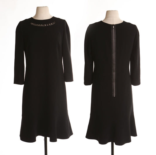 Escada women black dress casual formal long sleeve short back zipper size 38 made in romania