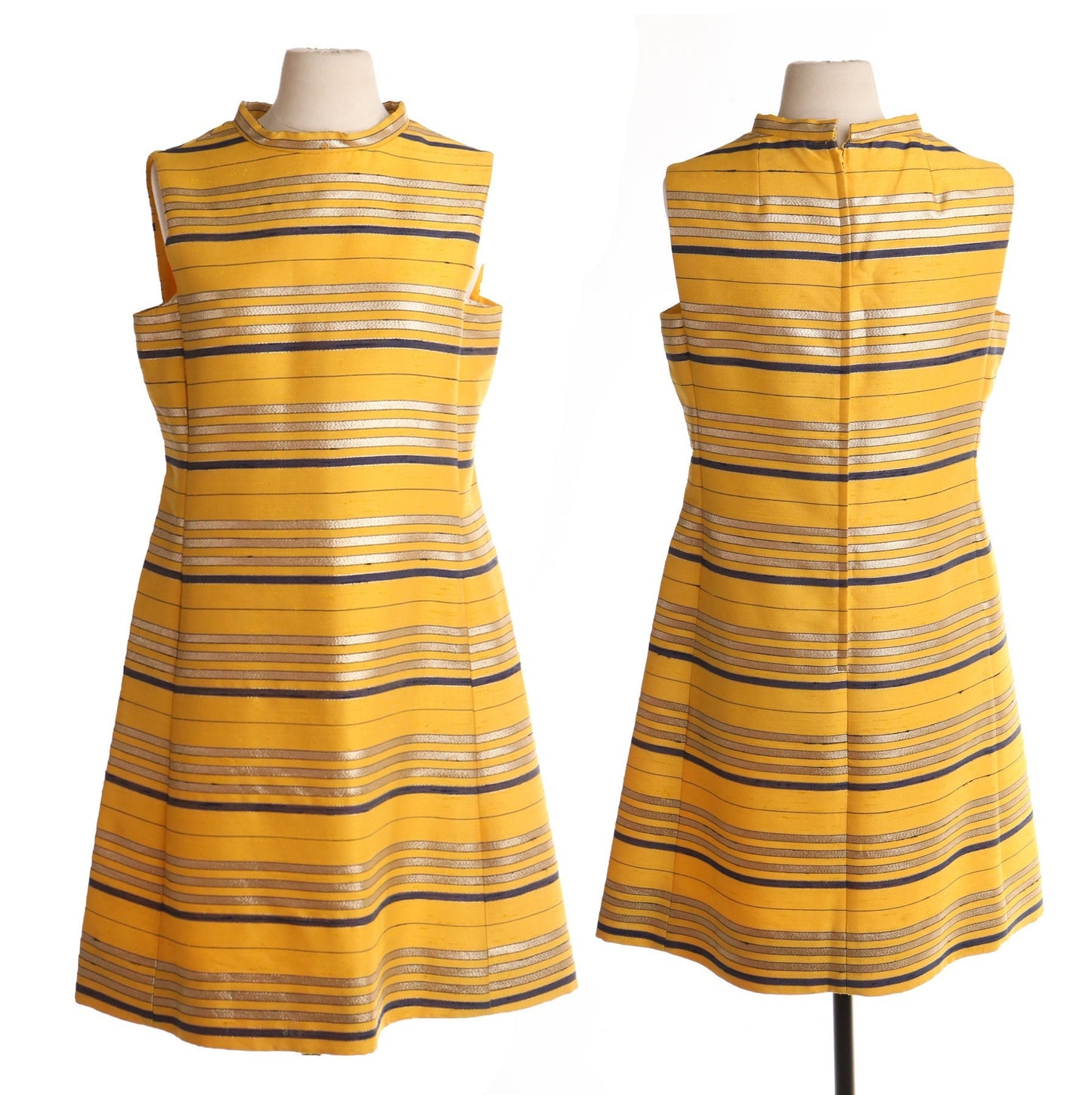 Vintage mod 60's 70's casual dress yellow striped women